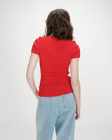 Fitted fine knit short-sleeve sweater rouge Vendredi