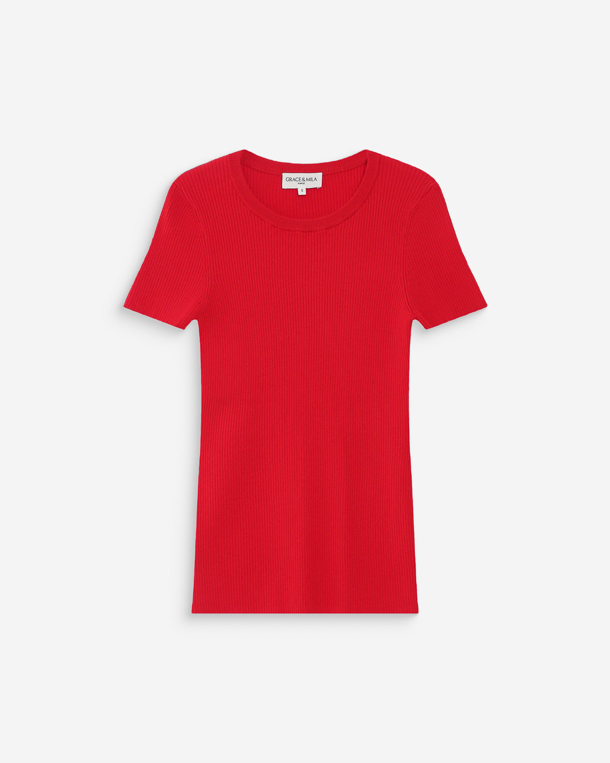 Fitted fine knit short-sleeve sweater rouge Vendredi