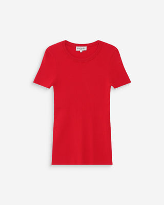 Fitted fine knit short-sleeve sweater rouge Vendredi