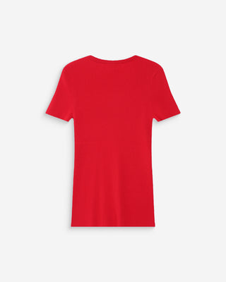 Fitted fine knit short-sleeve sweater rouge Vendredi