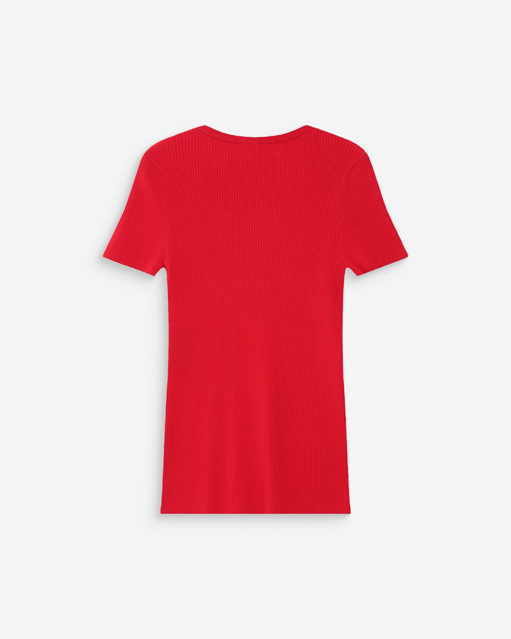 Fitted fine knit short-sleeve sweater rouge Vendredi