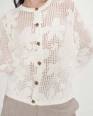 Cardigan en maille ajourée ecru Velasquez