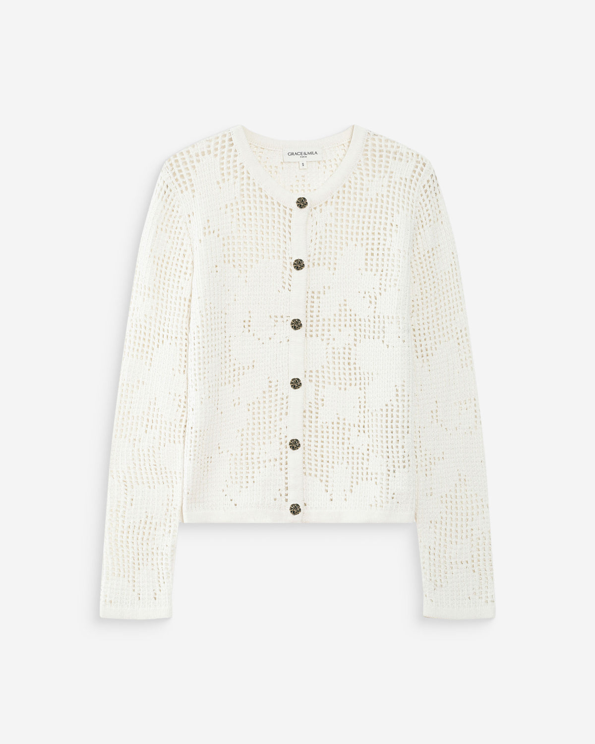 Cardigan en maille ajourée ecru Velasquez