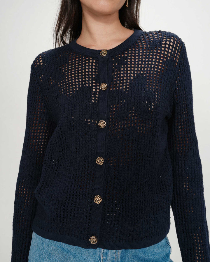 Openwork knit long-sleeve cardigan marine Velasquez