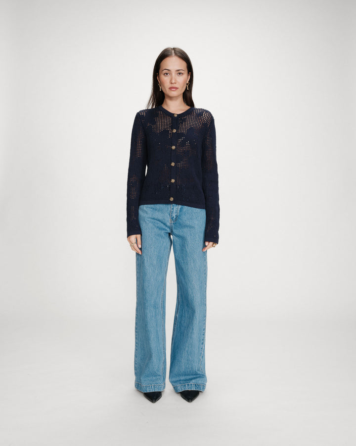 Openwork knit long-sleeve cardigan marine Velasquez
