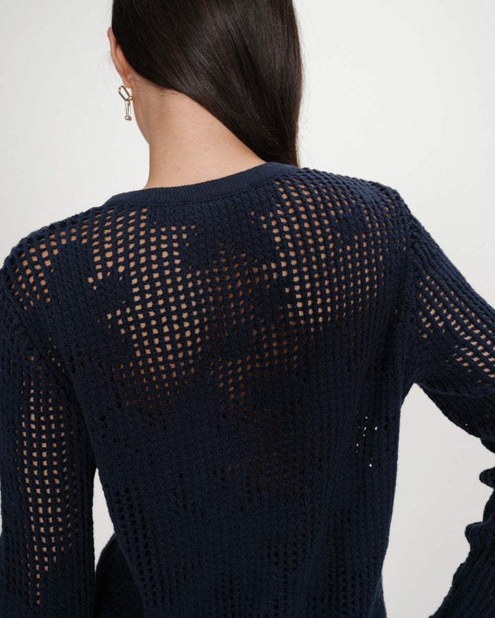 Openwork knit long-sleeve cardigan marine Velasquez