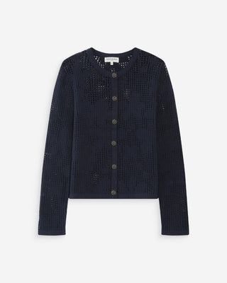 Cardigan en maille ajourée marine Velasquez