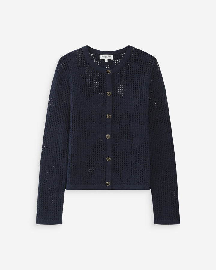 Openwork knit long-sleeve cardigan marine Velasquez