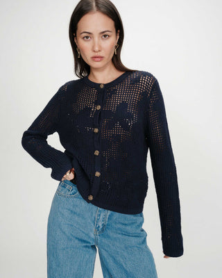 Cardigan en maille ajourée marine Velasquez