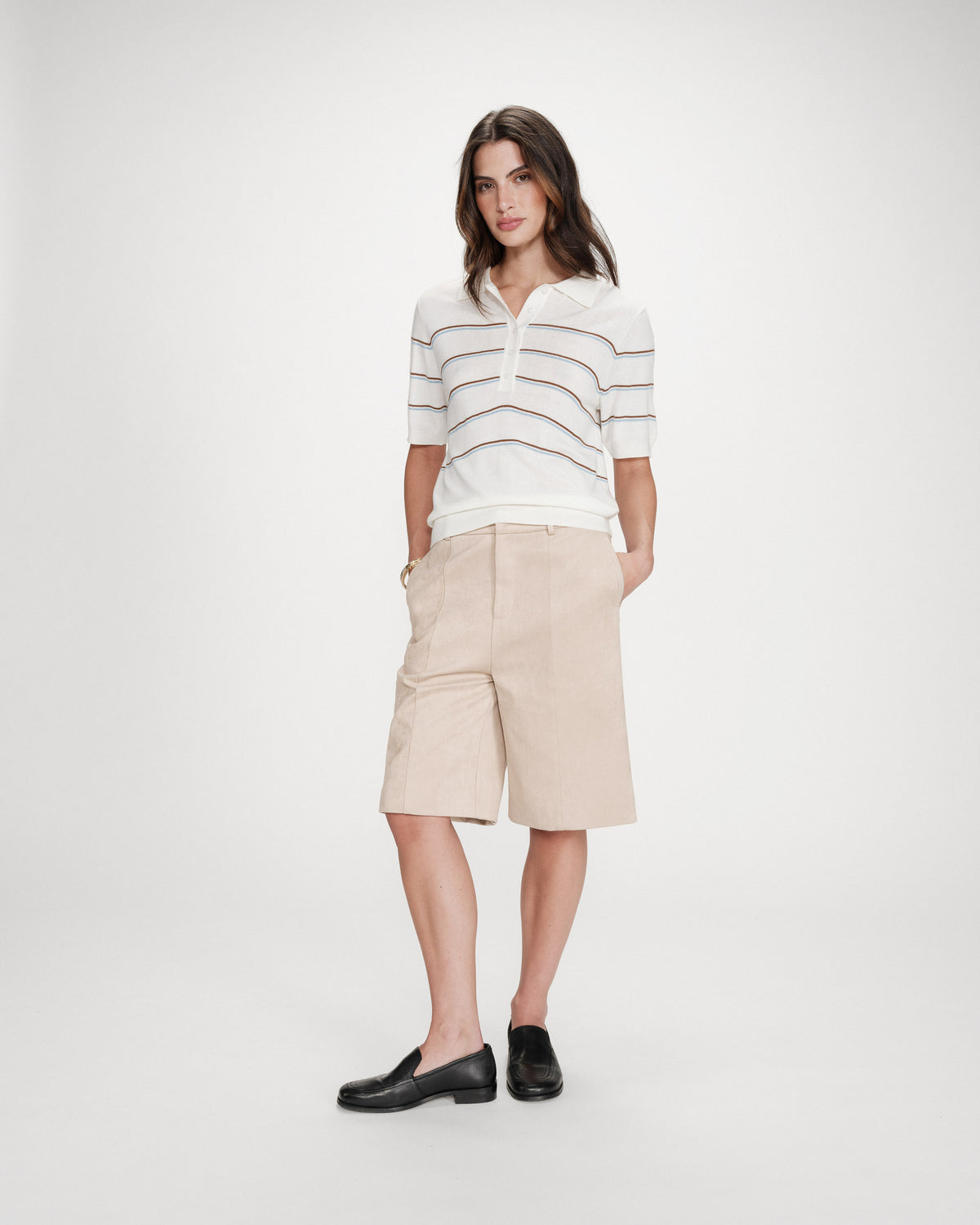Striped short-sleeve polo ecru Veracruz