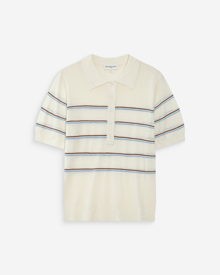 Striped short-sleeve polo ecru Veracruz