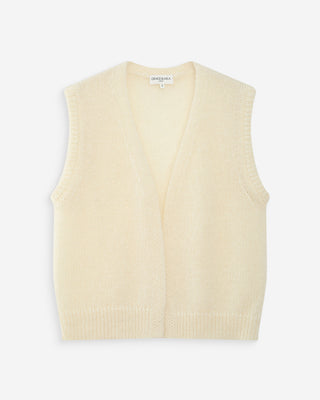 Cardigan laine et mohair sans manches ecru Vicomte