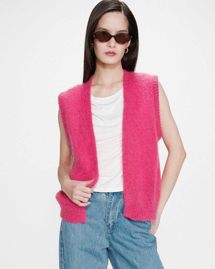 Cardigan laine et mohair sans manches fuchsia Vicomte