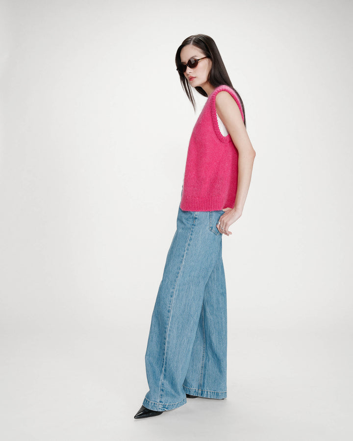 Cardigan laine et mohair sans manches fuchsia Vicomte
