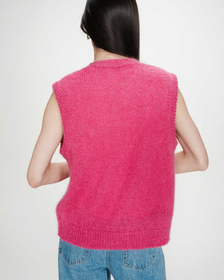 Cardigan laine et mohair sans manches fuchsia Vicomte