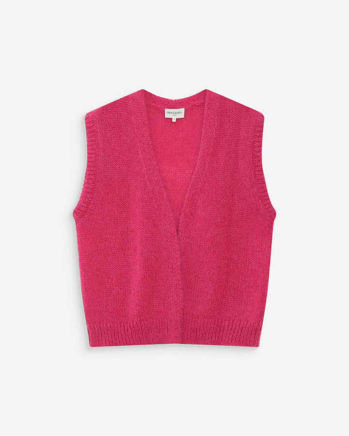 Cardigan laine et mohair sans manches fuchsia Vicomte