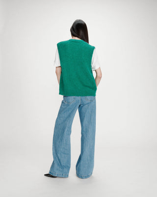 Cardigan laine et mohair sans manches vert Vicomte