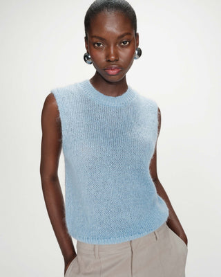 Jersey sin mangas de lana y mohair bleuet Vollo
