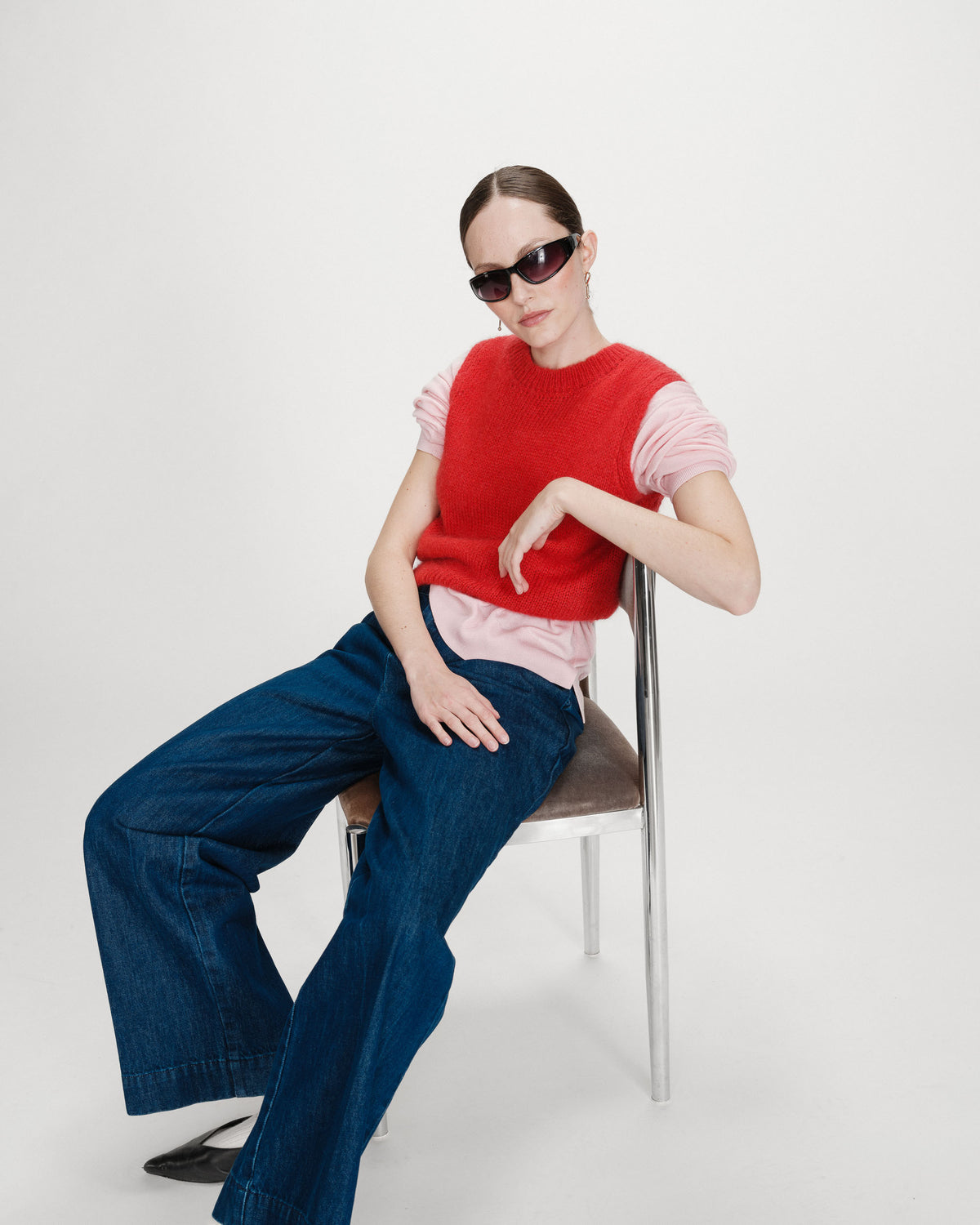 Pull en laine et mohair sans manches rouge Vollo