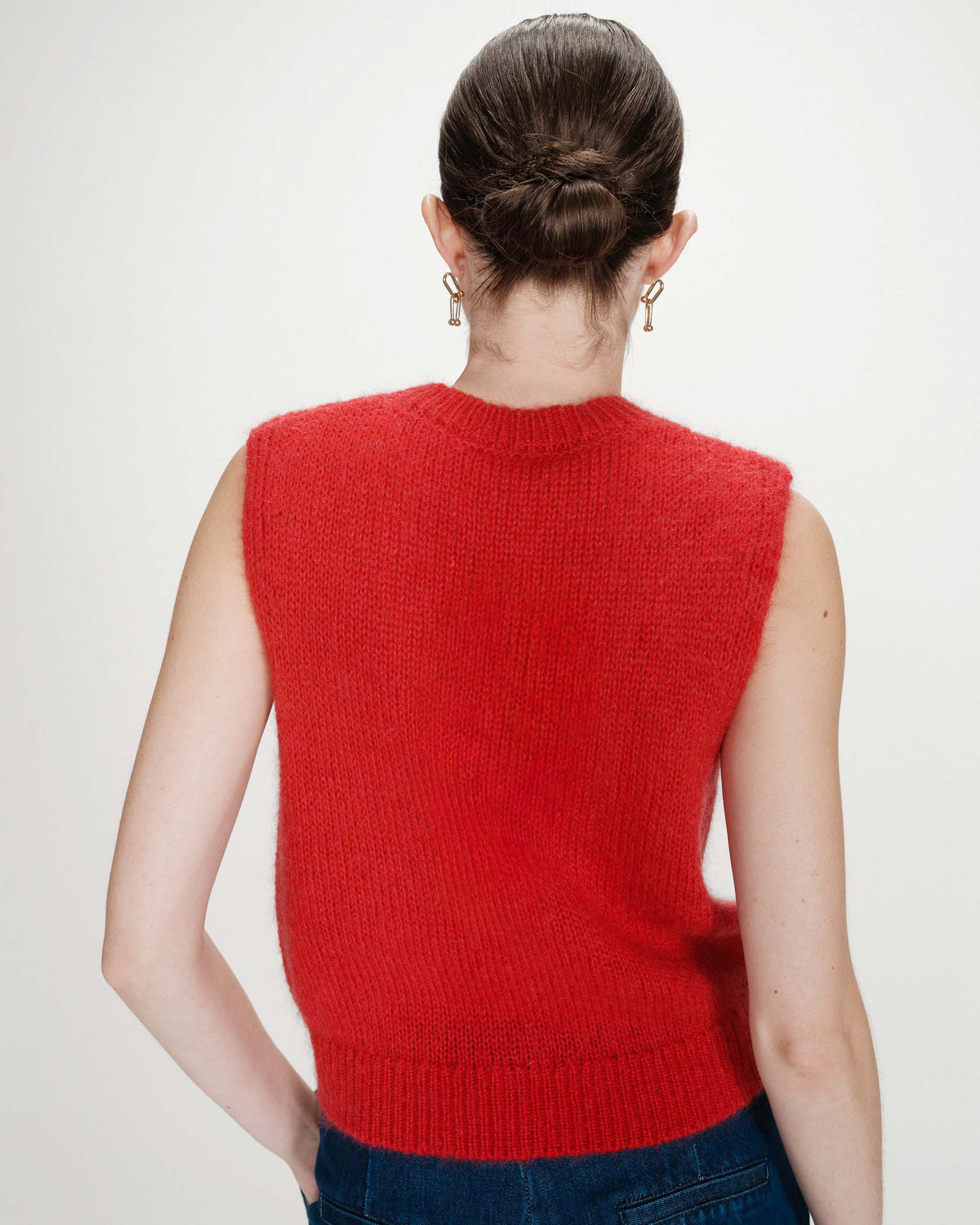 Pull en laine et mohair sans manches rouge Vollo