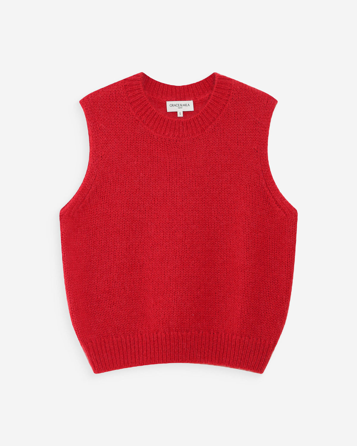 Pull en laine et mohair sans manches rouge Vollo