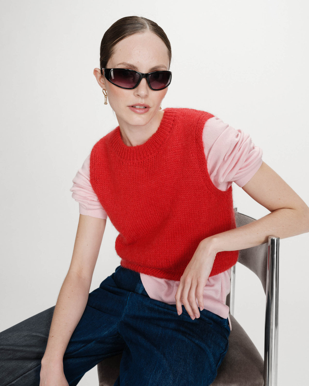 Pull en laine et mohair sans manches rouge Vollo