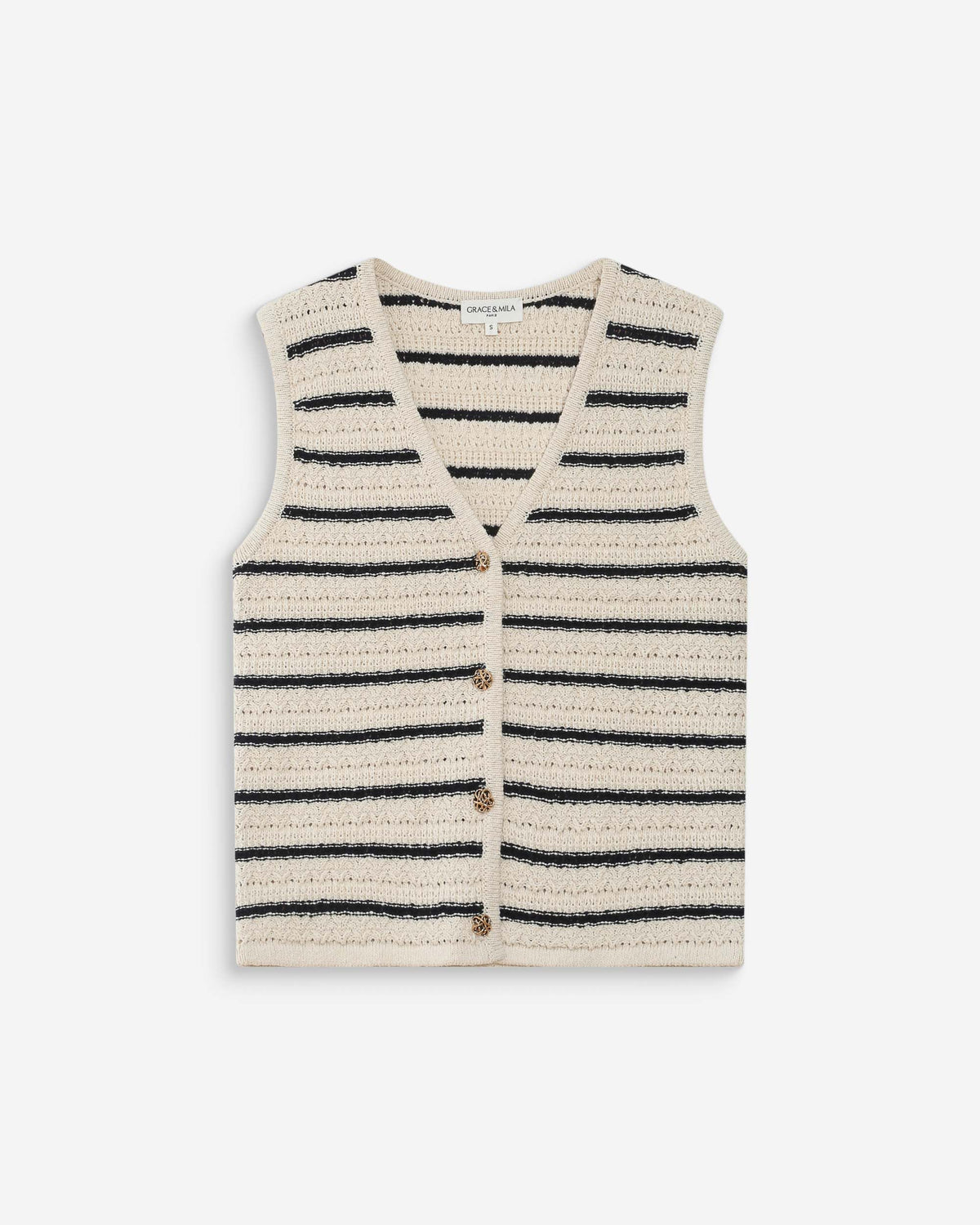 Gilet en maille sans manches col V ecru Vincennes
