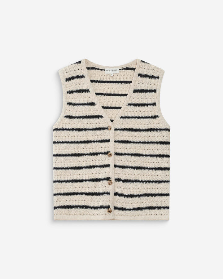 Gilet en maille sans manches col V ecru Vincennes