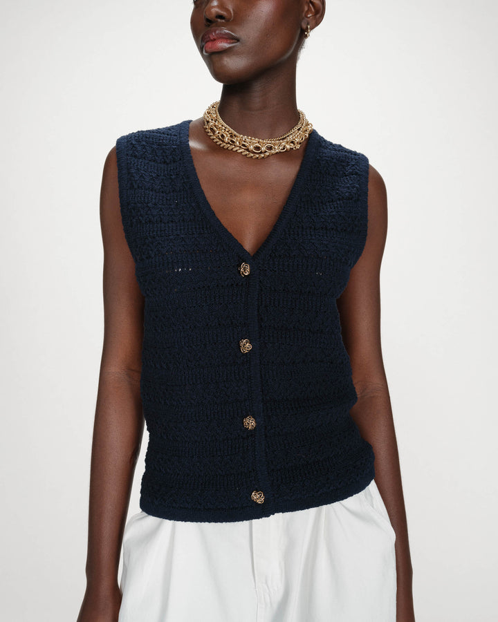 Gilet en maille sans manches col V marine Vincennes