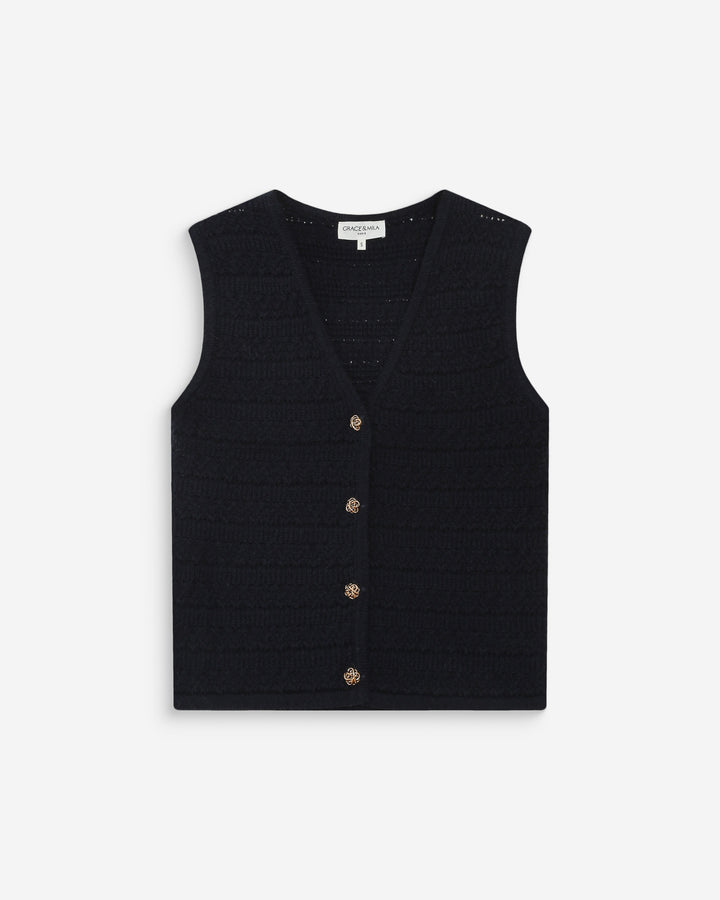 Gilet en maille sans manches col V marine Vincennes