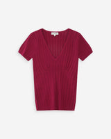 Pull ajusté à fronces manches courtes col V pivoine Velyor