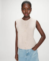 Sleeveless textured knit cardigan beige Vollando