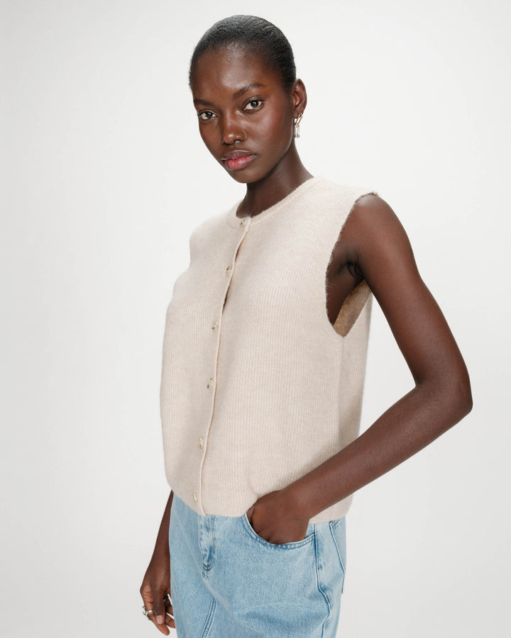 Sleeveless textured knit cardigan beige Vollando