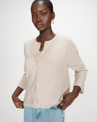 Cardigan en maille texturée sans manches beige Vollando
