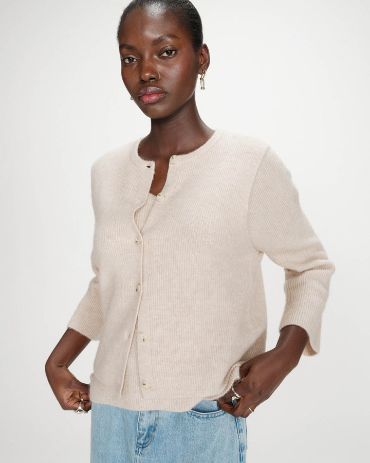 Sleeveless textured knit cardigan beige Vollando
