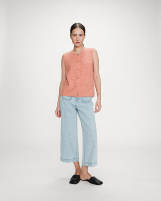 Cardigan en maille texturée sans manches corail Vollando