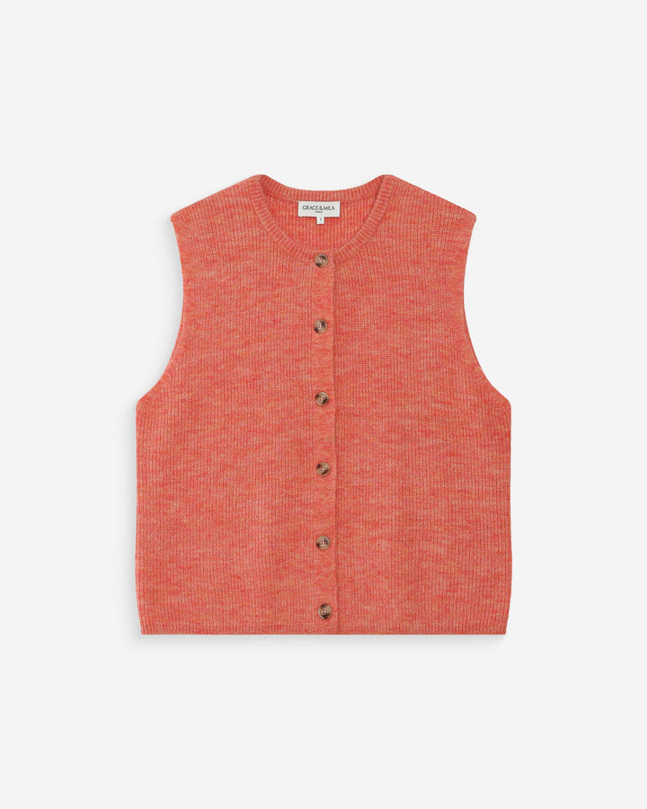 Cardigan en maille texturée sans manches corail Vollando