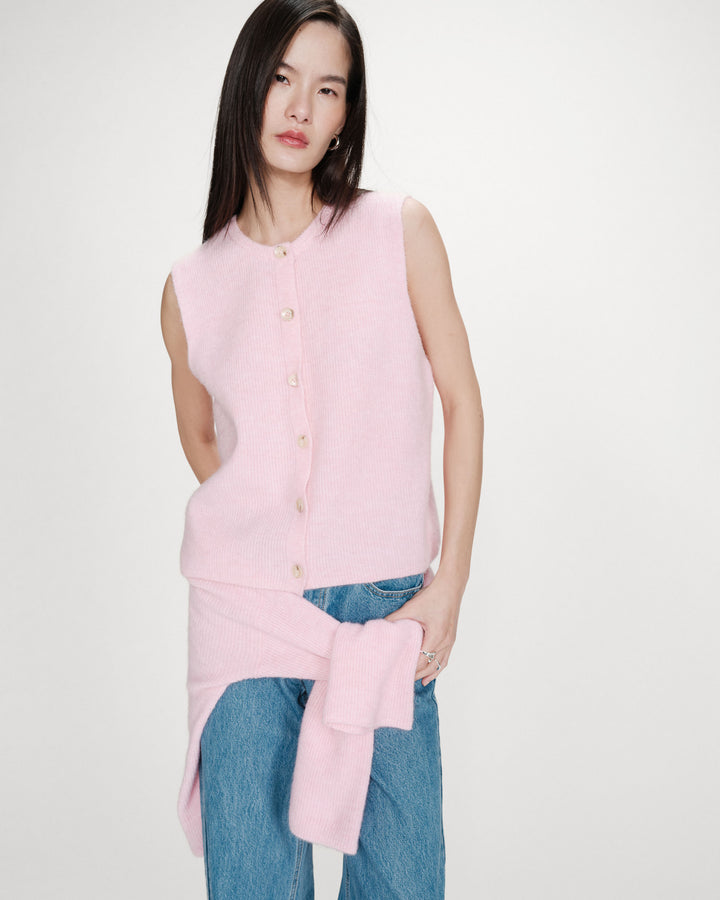 Cardigan en maille texturée sans manches rose Vollando