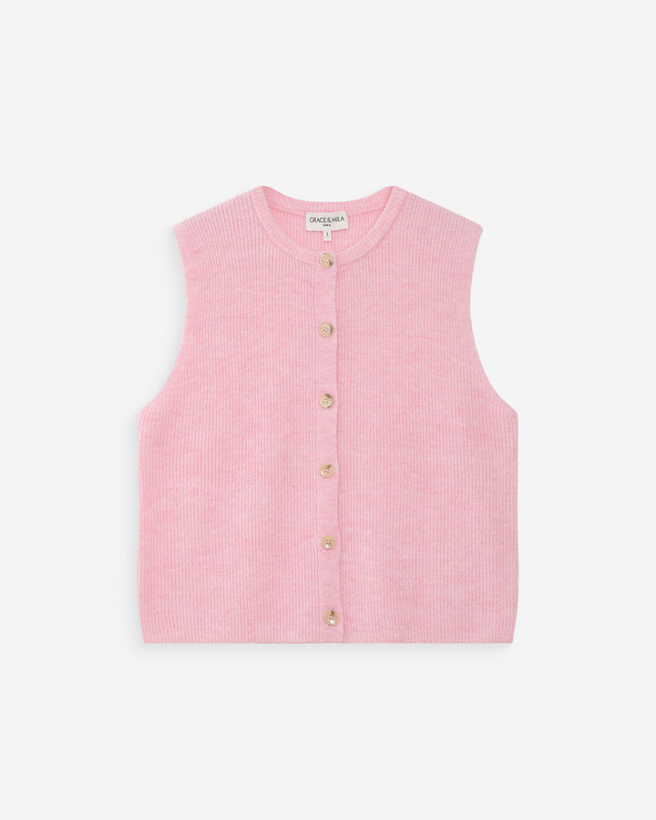 Cardigan en maille texturée sans manches rose Vollando