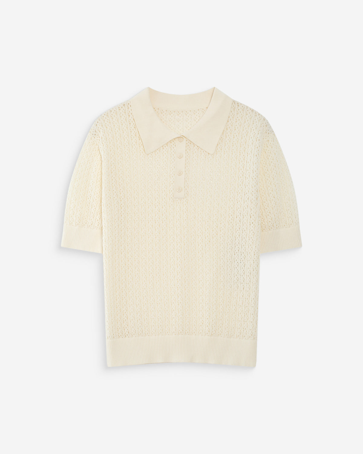 Polo de punto fino calado mangas cortas ecru Vathi