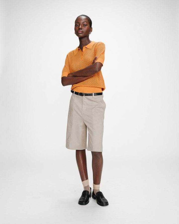 Fine openwork knit short-sleeve polo gold Vathi
