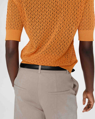 Fine openwork knit short-sleeve polo gold Vathi