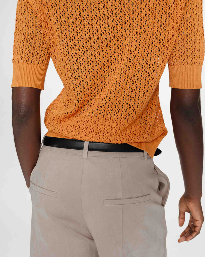 Fine openwork knit short-sleeve polo gold Vathi