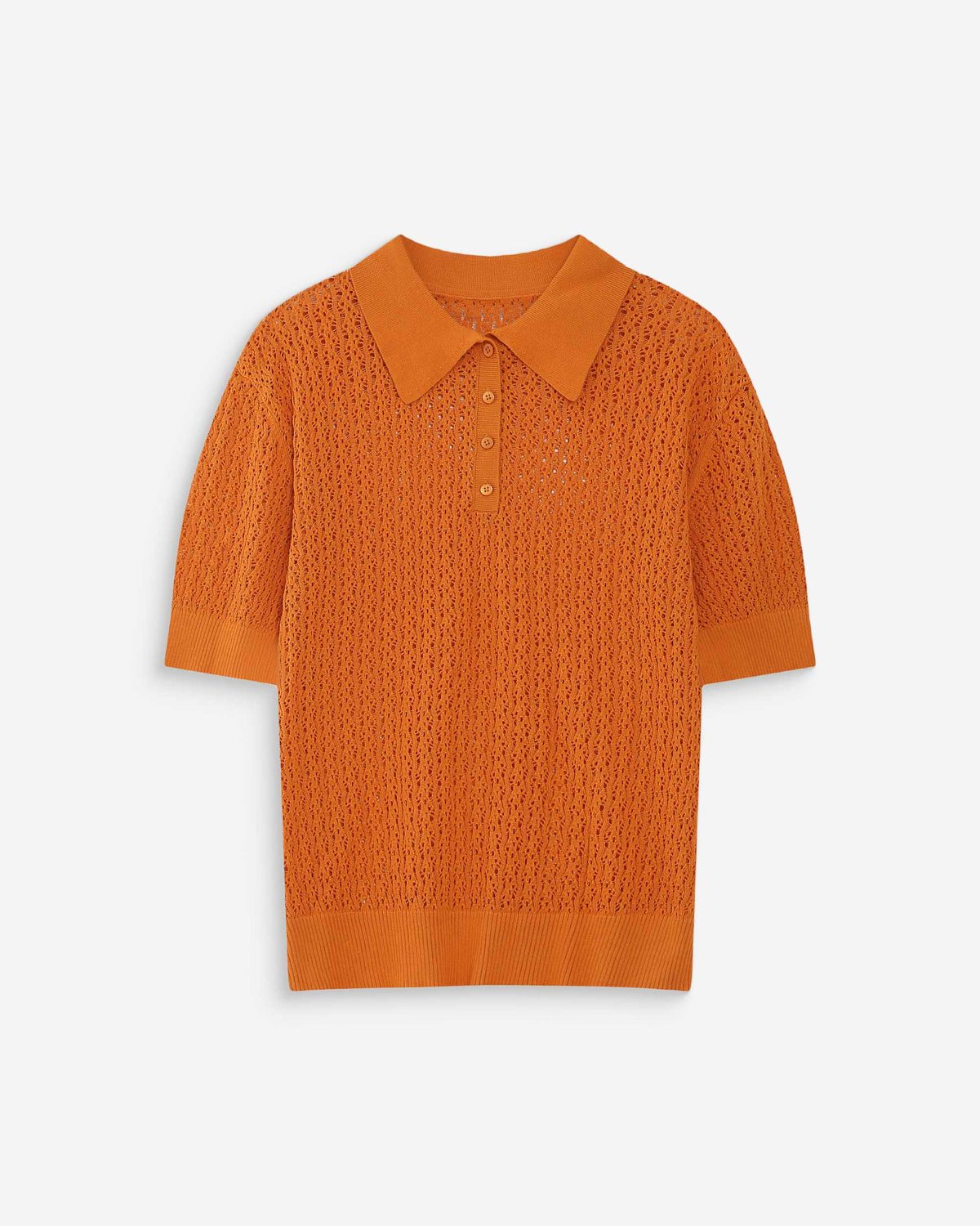 Fine openwork knit short-sleeve polo gold Vathi