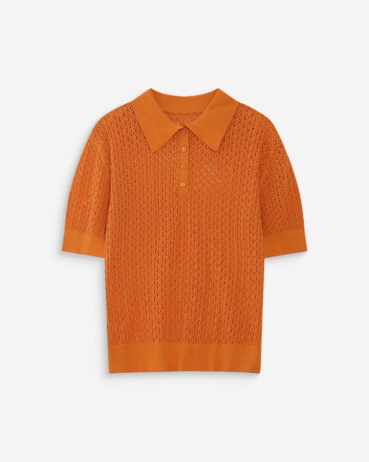 Fine openwork knit short-sleeve polo gold Vathi