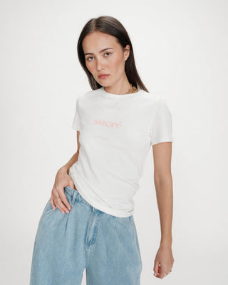 T-shirt en coton à message imprimé ivoire Vigee