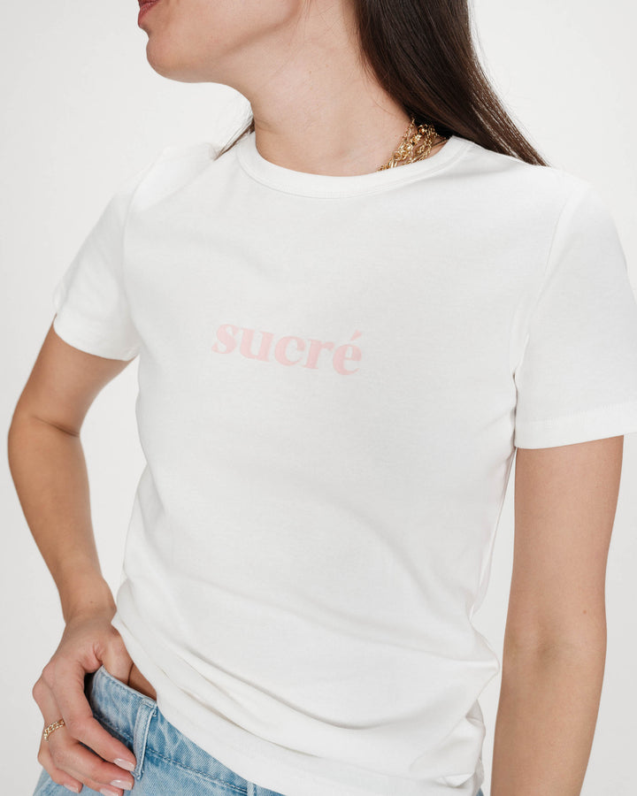 T-shirt en coton à message imprimé ivoire Vigee