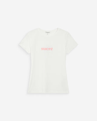 T-shirt en coton à message imprimé ivoire Vigee