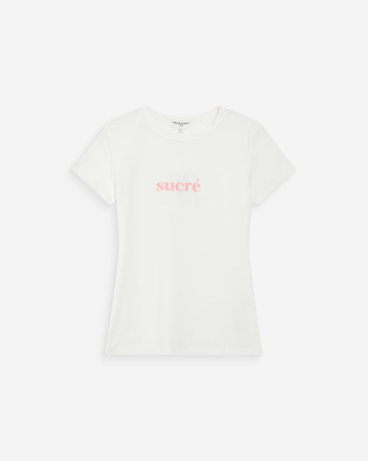 T-shirt en coton à message imprimé ivoire Vigee
