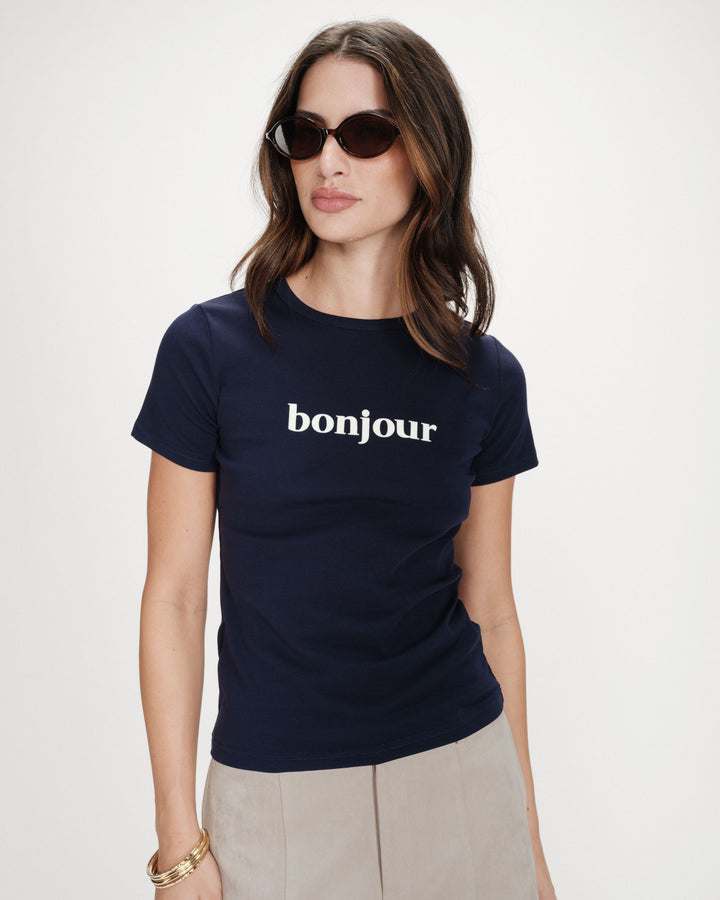 Cotton slogan T-shirt marine Vigee